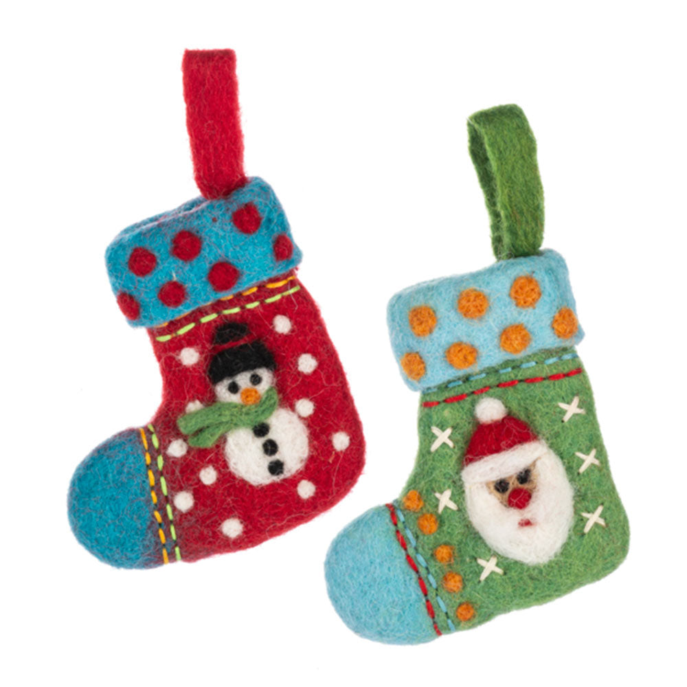 Felted Wool Santa & Snowman Stocking Ornaments Set of 2-0