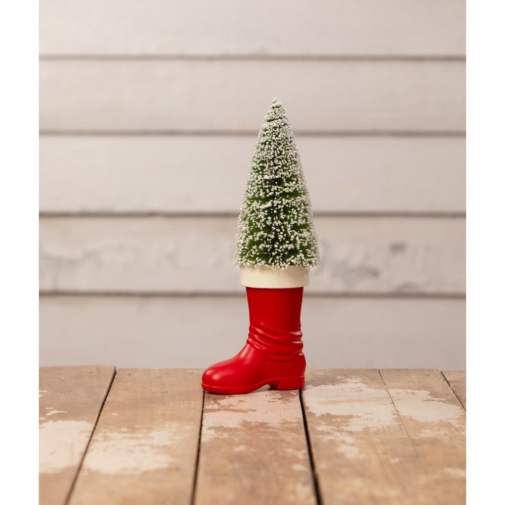 Medium Santa Boot with Bottle Brush Tree-2